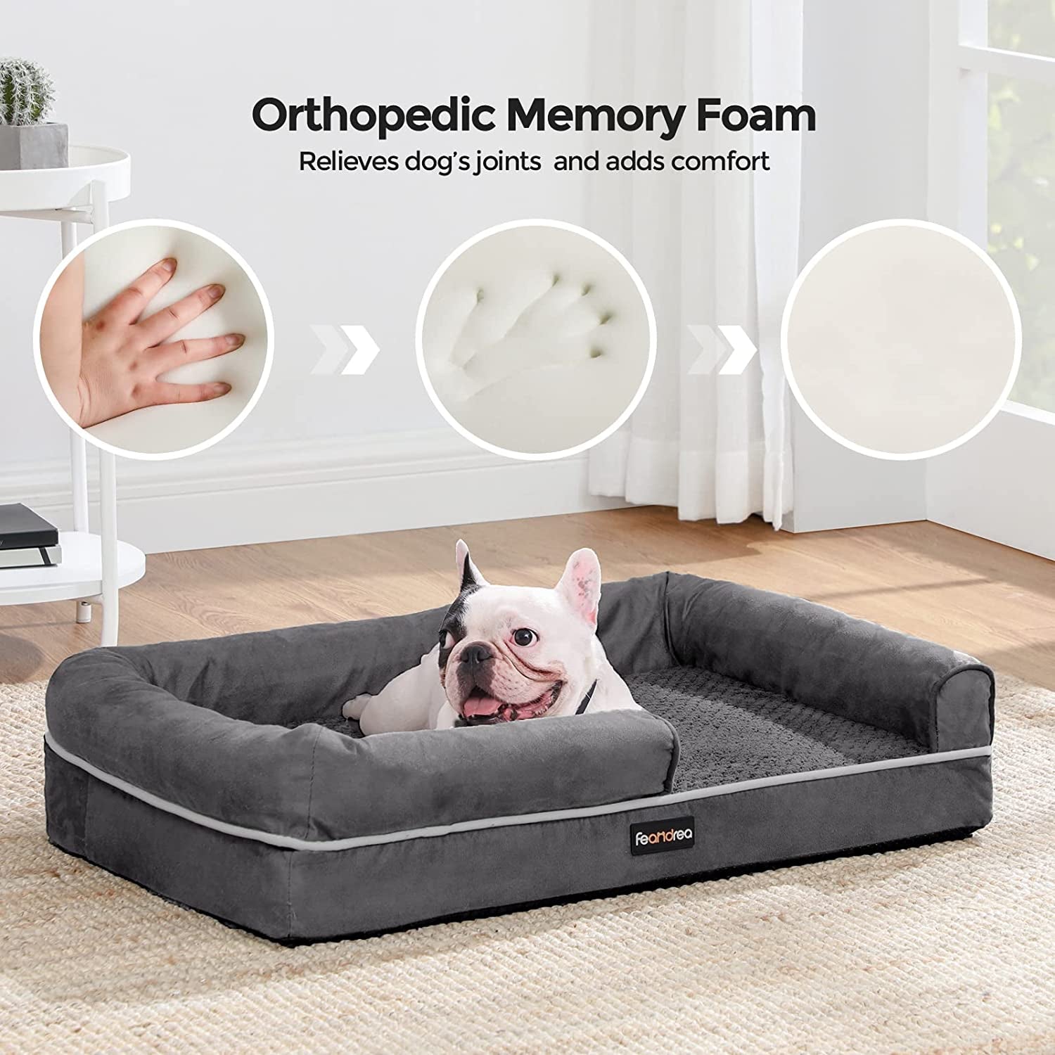 30'' Memory Foam Dog Bed Sofa with Removable Waterproof Cover, Machine Washable 