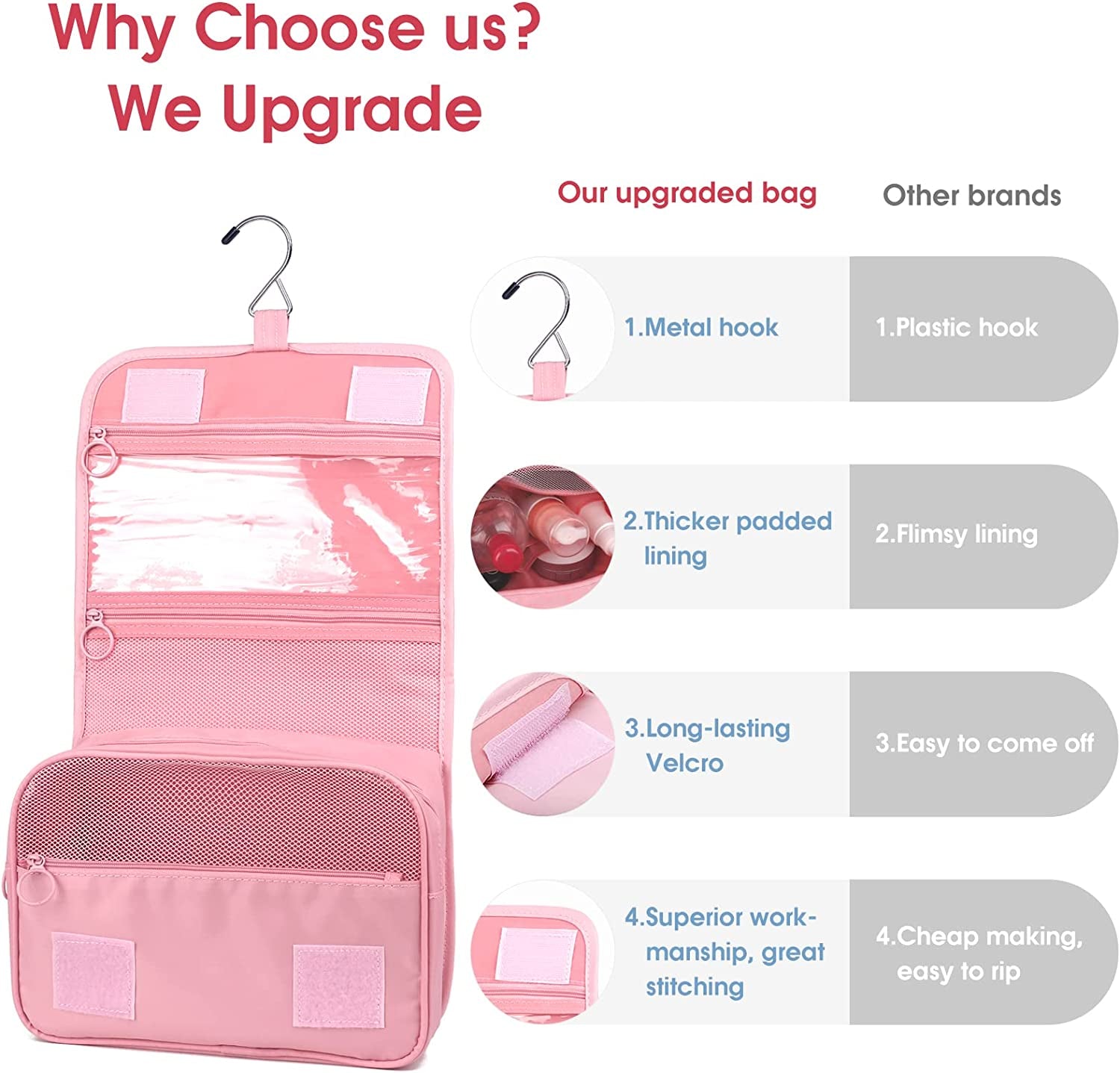 Waterproof Organizer Hanging Travel Toiletry Bag Cosmetic Make up Organizer  - Pink