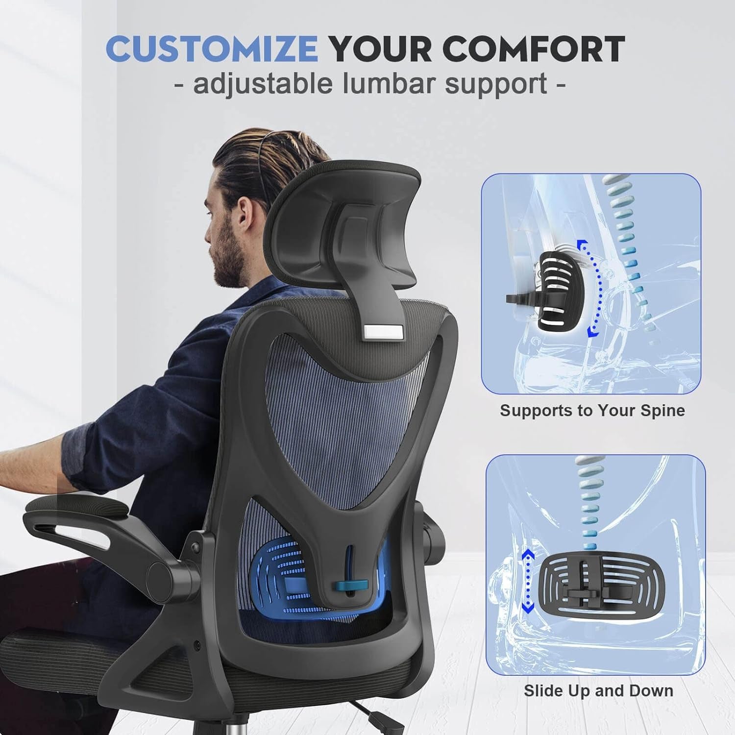 Ergonomic Office Chair with Adjustable Headrest, Lumbar Support, and Armrests - High Back Computer Chair for Comfortable and Productive Work