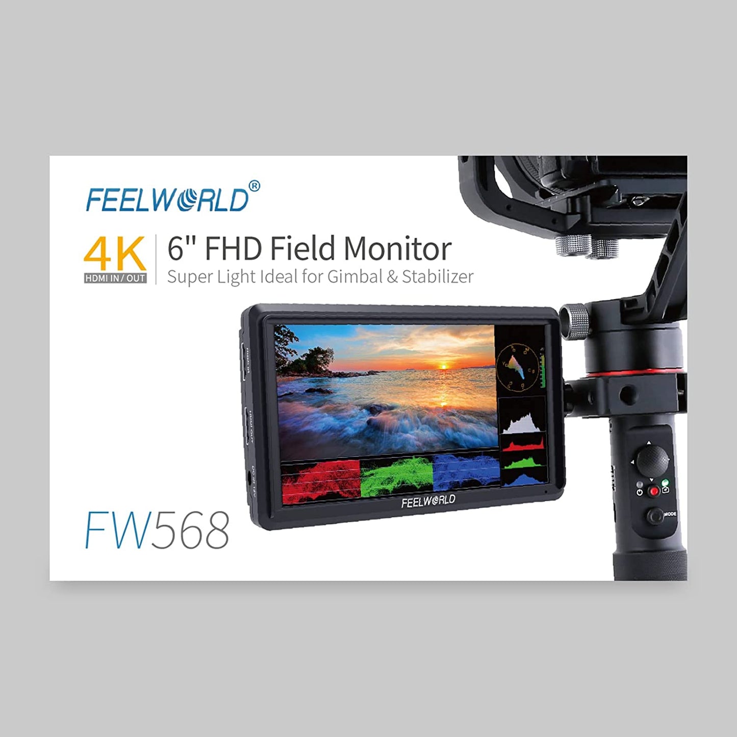 6-Inch DSLR Camera Field Monitor FW568 V3 with Waveform, LUTs, Video Peaking, and Focus Assist - Full HD IPS Display (1920x1080), 4K HDMI Input/Output, 8.4V DC Power Support, Includes Tilt Arm