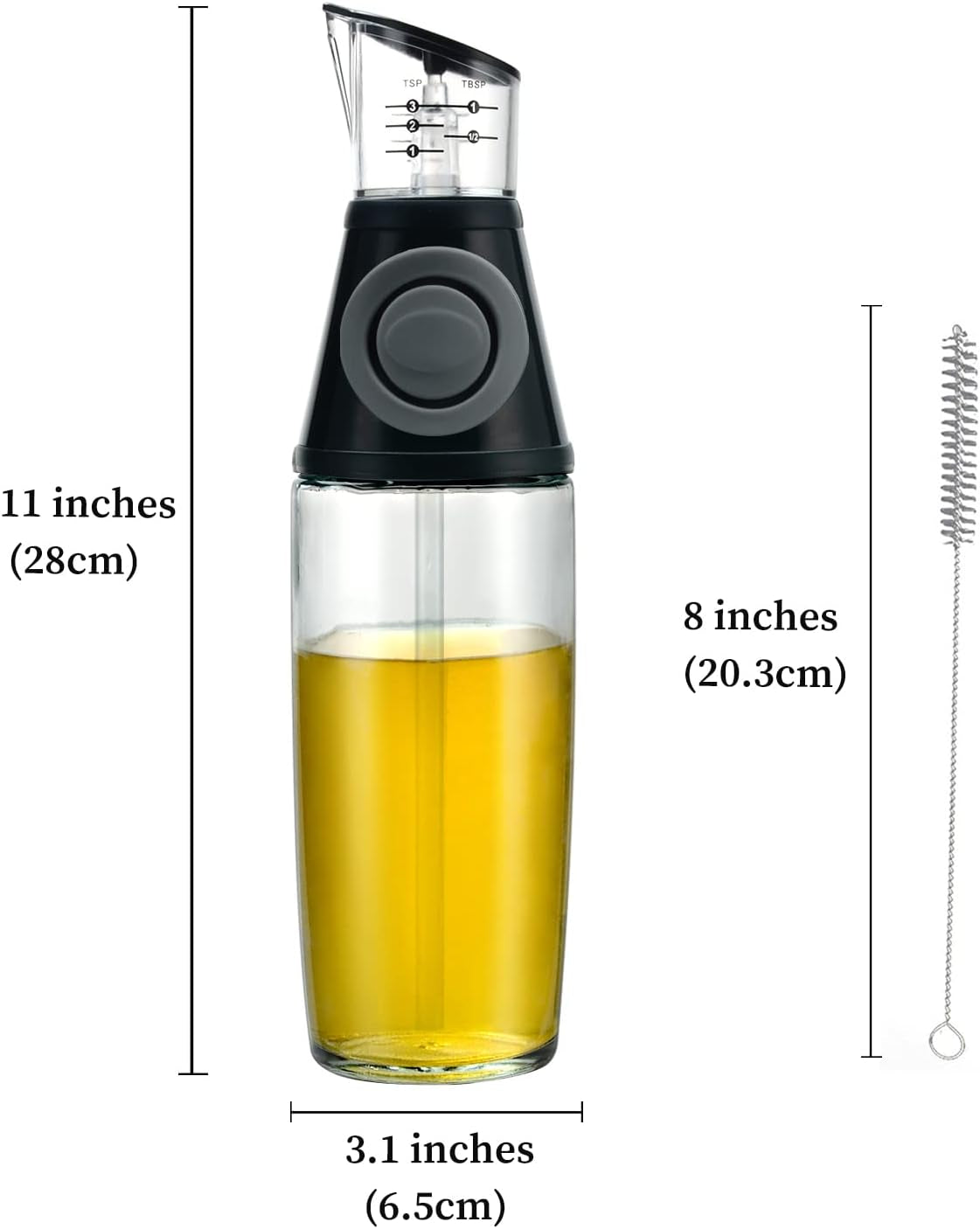 Kitchen Oil and Vinegar Dispenser Bottle - 17oz (500ml) Cruet Dispenser for Olive Oil and Vinegar, Equipped with Measuring Pump and Drip-Free Stainless Spout, Perfect for Cooking, BBQ, and Pot Use, Also Includes Olive Oil Sprayer 