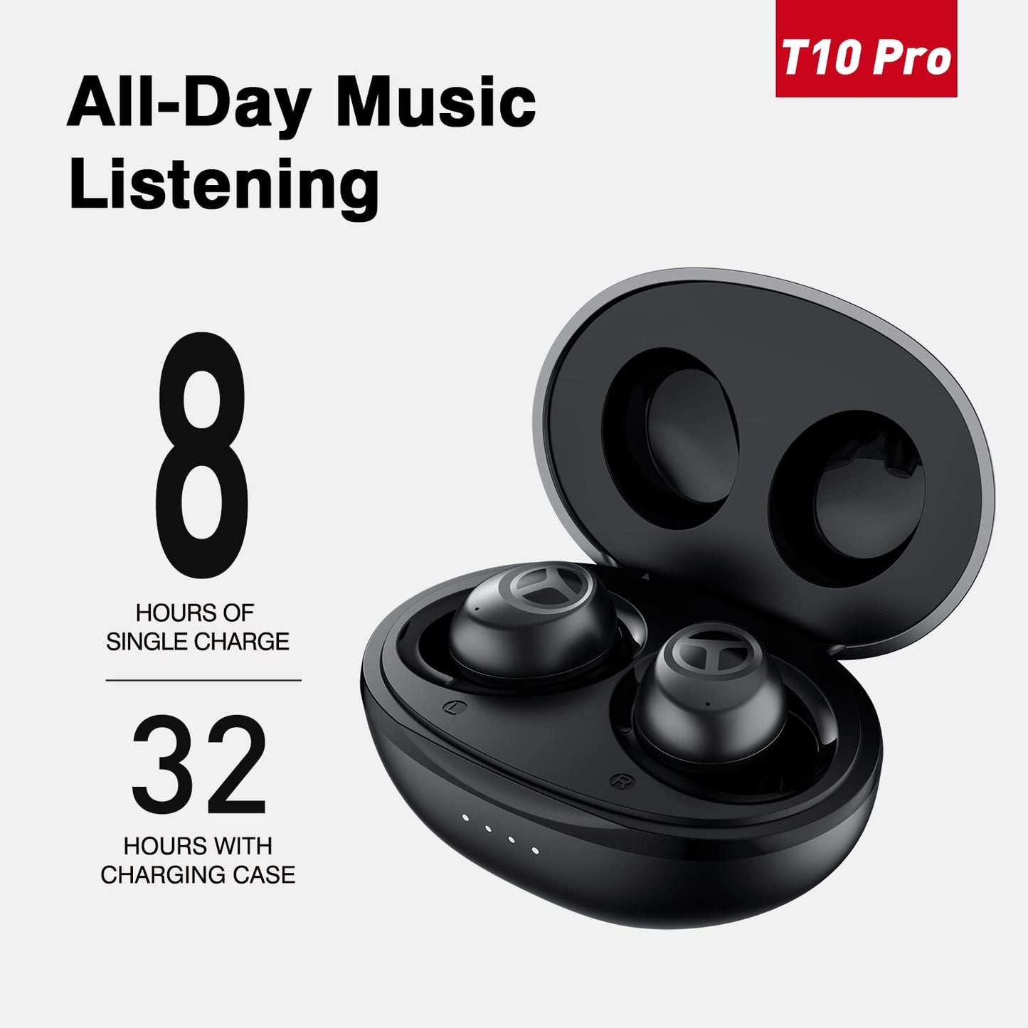 T10 Pro Wireless Earbuds with 12mm Premium Deep Bass Driver, Low Latency Game Mode, IPX7 Waterproof, Bluetooth 5.3 In-Ear Headphones, and Wireless Charging