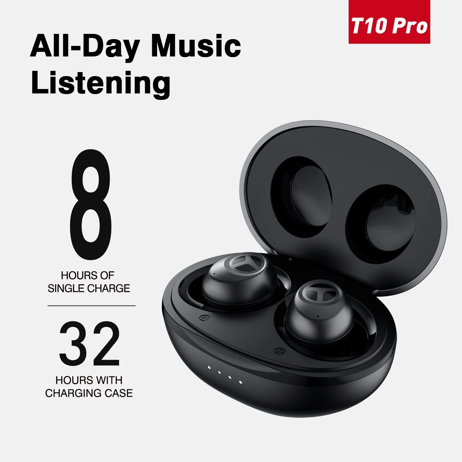 T10 Pro Wireless Earbuds with 12mm Premium Deep Bass Driver, Low Latency Game Mode, IPX7 Waterproof, Bluetooth 5.3 In-Ear Headphones, and Wireless Charging