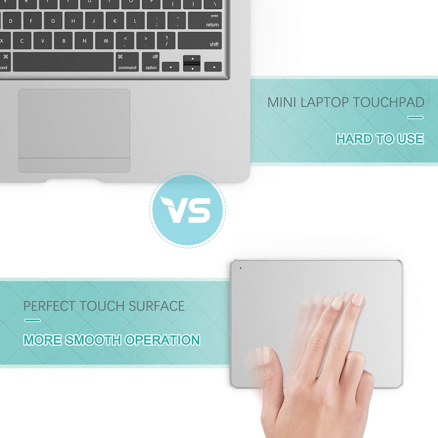 Ultra Slim USB Trackpad Touchpad - Portable Aluminum Wired Touchpad with Multi-Touch Navigation for Windows 7/10 PC Laptop Notebook Desktop Computer, Silver