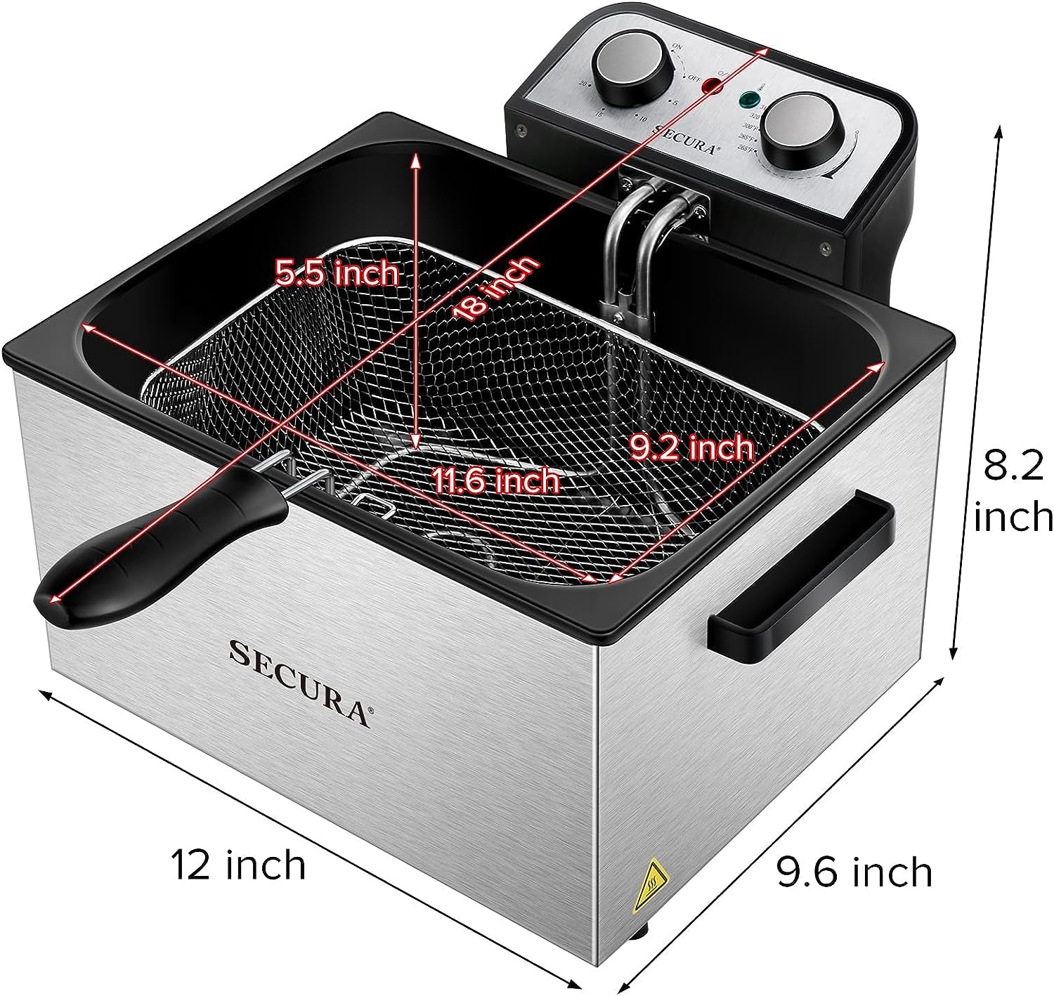  Professional Grade Stainless Steel Electric Deep Fryer - 1800W-Watt, Large 4.0L/4.2Qt Capacity, Triple Basket and Timer Included, Gray