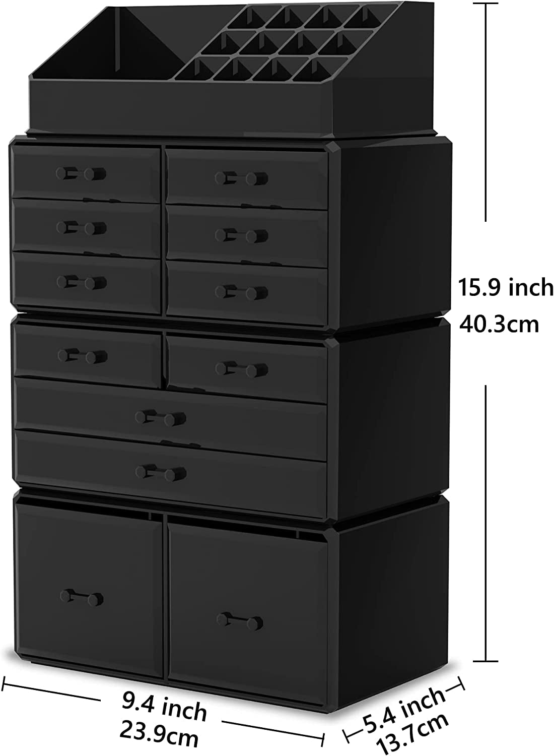 12 Drawers Makeup Cosmetic Organizer Storage Drawers Display Boxes Case - Black