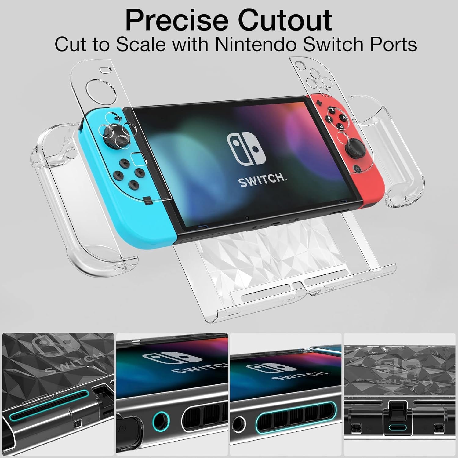  Dockable Nintendo Switch Case with Screen Protector - Clear Protective Cover for Nintendo Switch and JoyCon Controller, Includes Tempered Glass Screen Protector
