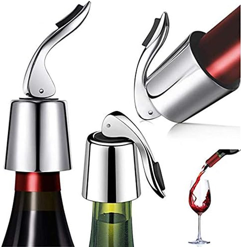 Set of 3 Reusable Stainless Steel Wine Stoppers - Vacuum Sealer to Preserve Wine and Champagne Freshness - 1.6 x 3.7 inches