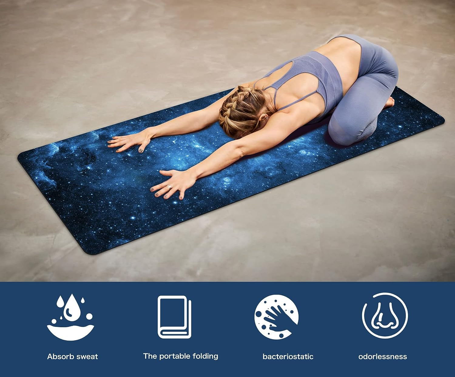 Yoga Mat Non-Slip Portable Foldable 1.5mm Thick Gym Mat Travel Fitness & Exercise Mat Ideal for Yoga, Hot Yoga, Pilates, Fitness, Exercise