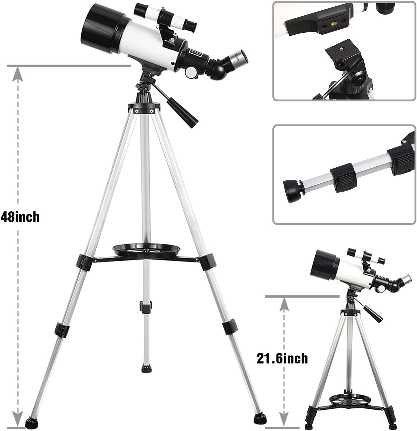 Portable Telescope for Beginners and Adults, 70mm Aperture 400mm AZ Mount, Fully Multi-Coated Optics, Astronomy Refractor Telescope with Tripod, Phone Adapter, and Backpack