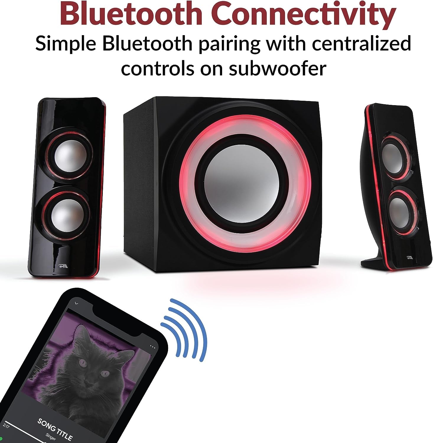 Bluetooth Speaker System with LED Lights - Ideal for Gaming, Movies, Parties, and Multimedia - 2.1 Subwoofer