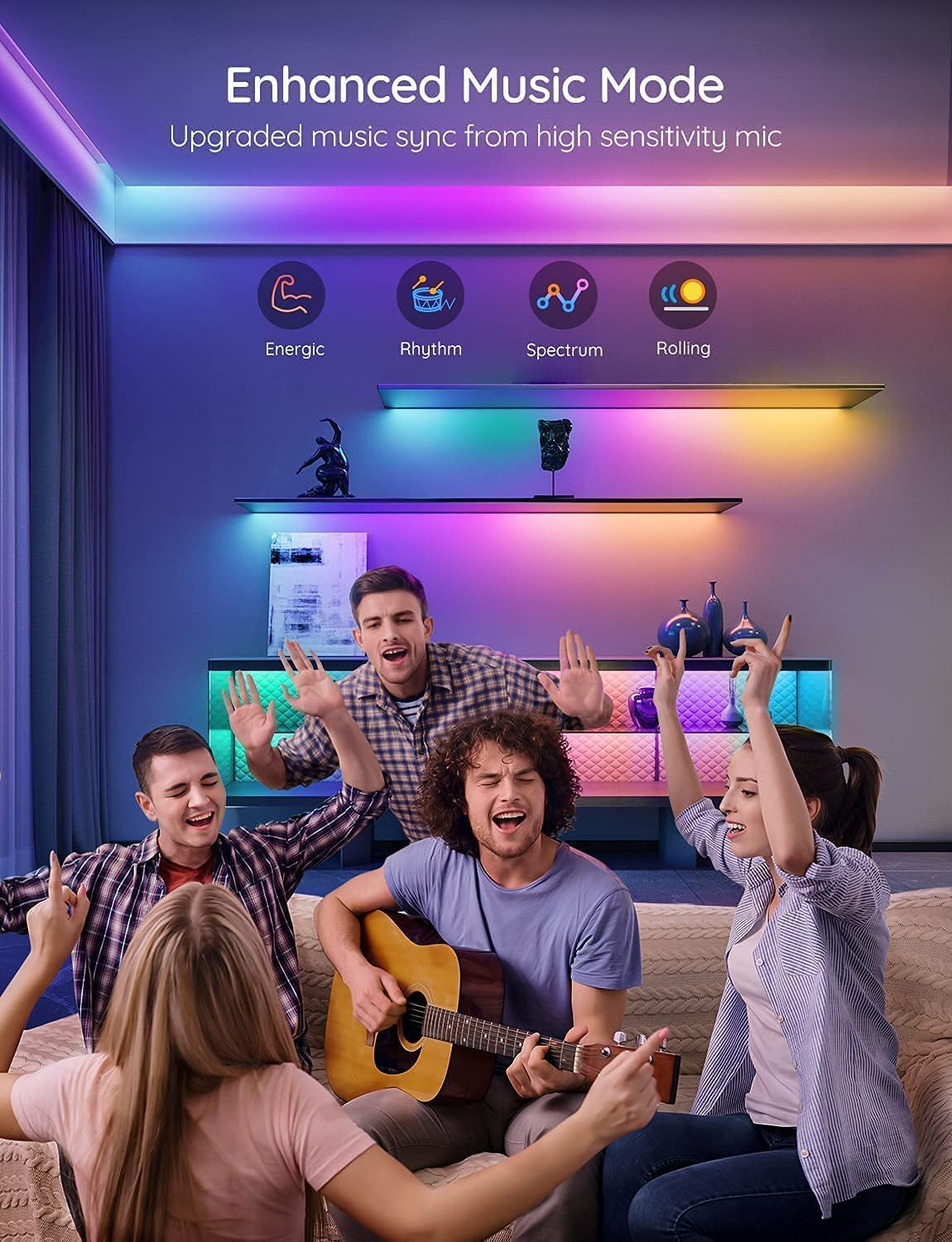 Smart RGBIC LED Strip Lights: 16.4Ft WiFi LED Strips with Alexa and Google Assistant Compatibility, App Control, Segmented DIY, Music Sync, Color Changing LED Lights for Bedroom, Party