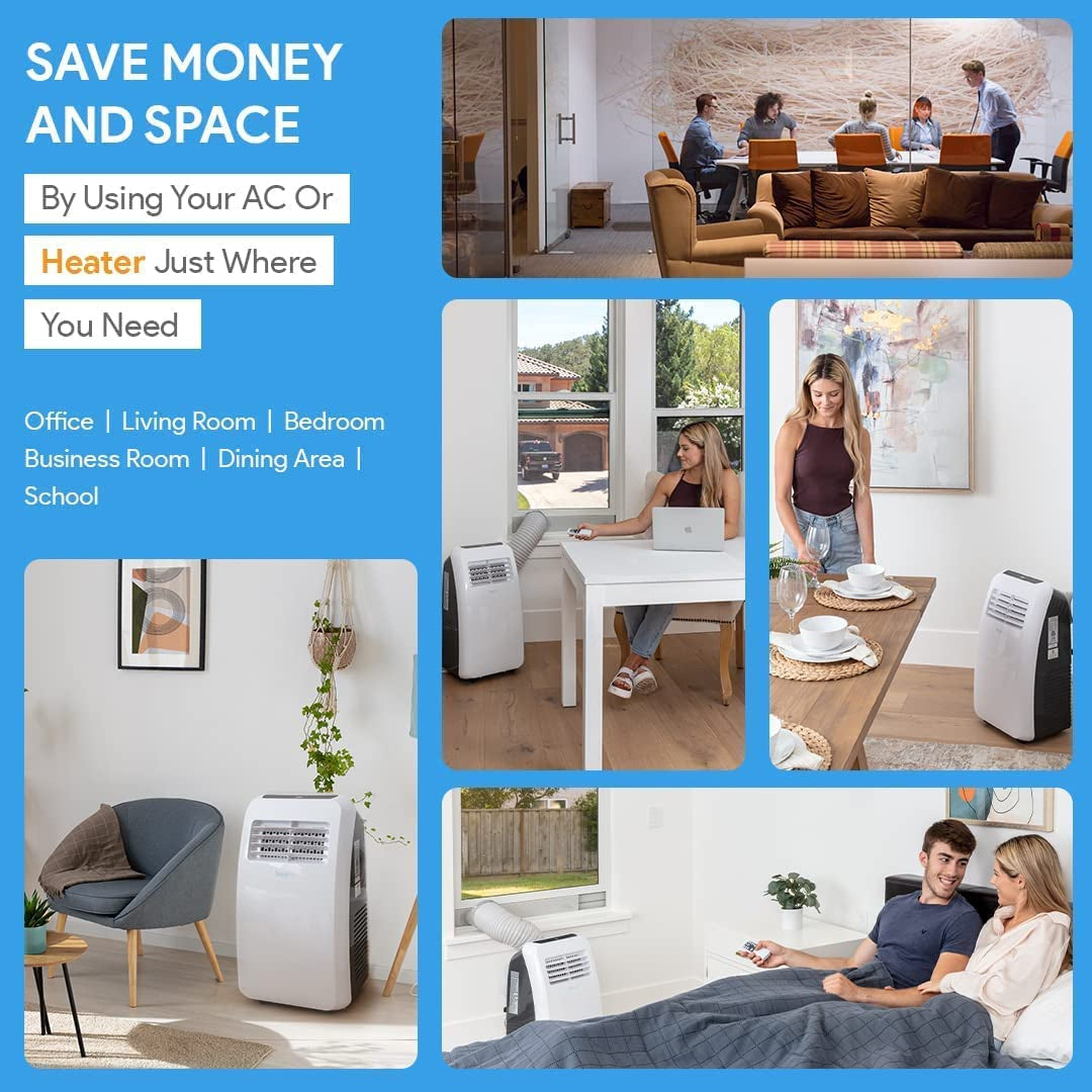 Compact Portable Air Conditioner: Functions as a Home AC Cooling Unit with Built-in Dehumidifier and Fan Modes. Operates Quietly and Includes Window Mount Kit. Offers 10,000 BTU for Cooling and Heating. Color: White.
