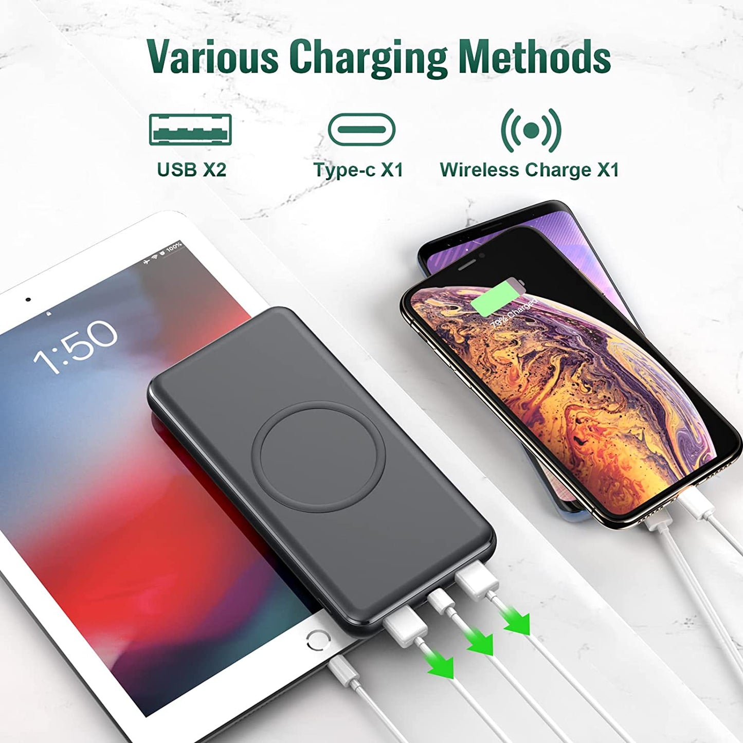 26,800mAh Wireless Power Bank with Fast Charging and Simultaneous Charging for iPhone, Samsung, and More