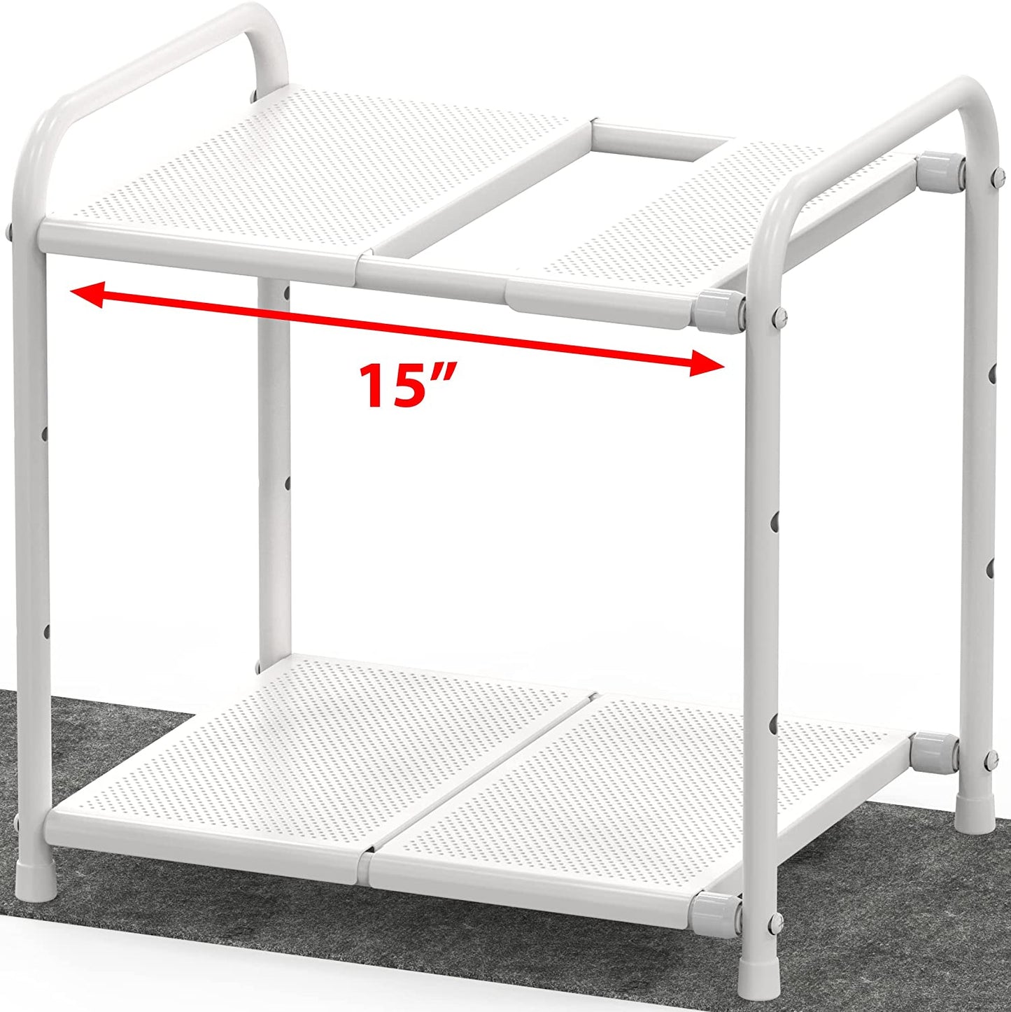 Simple Under Sink 2 Tier Expandable Shelf Organizer Rack - White (Expands from 38 to 63.5 cm)