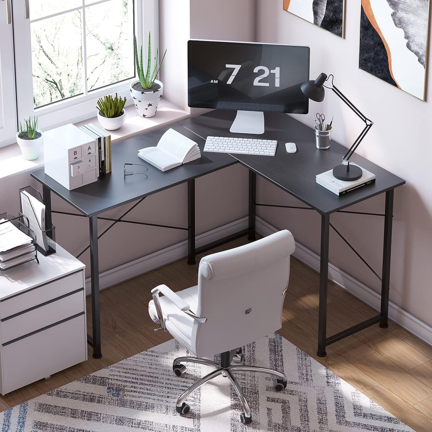 L-Shaped Computer Desk: 49.6 Inch Corner Desk with X-Shaped Metal Frame. Ideal Gaming and Writing Desk for Home Office in Black.