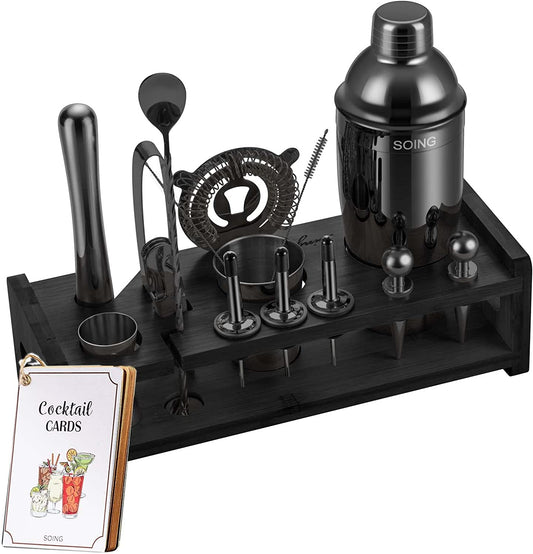 24-Piece Bartender Kit with Stand: Perfect Mixology Bar Kit Cocktail Shaker Set for Drink Mixing, Includes Stainless Steel Bar Tools and All Needed Accessories, Plus Recipes