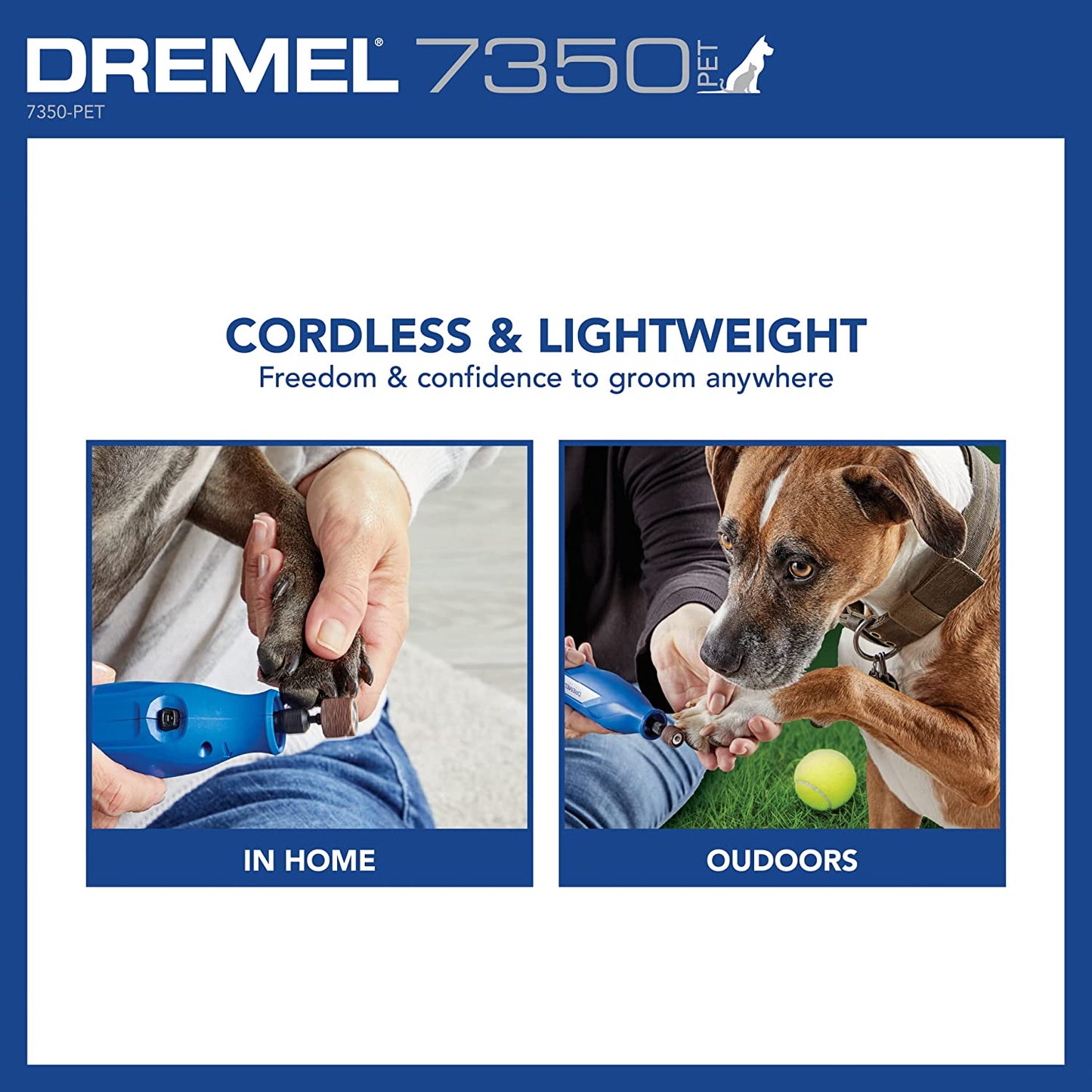 Pet Grooming Kit: Dremel 7350-PET 4V Nail Grinder for Dogs and Cats - Easy-to-Use and Safe Nail Trimmer for Pets of All Sizes