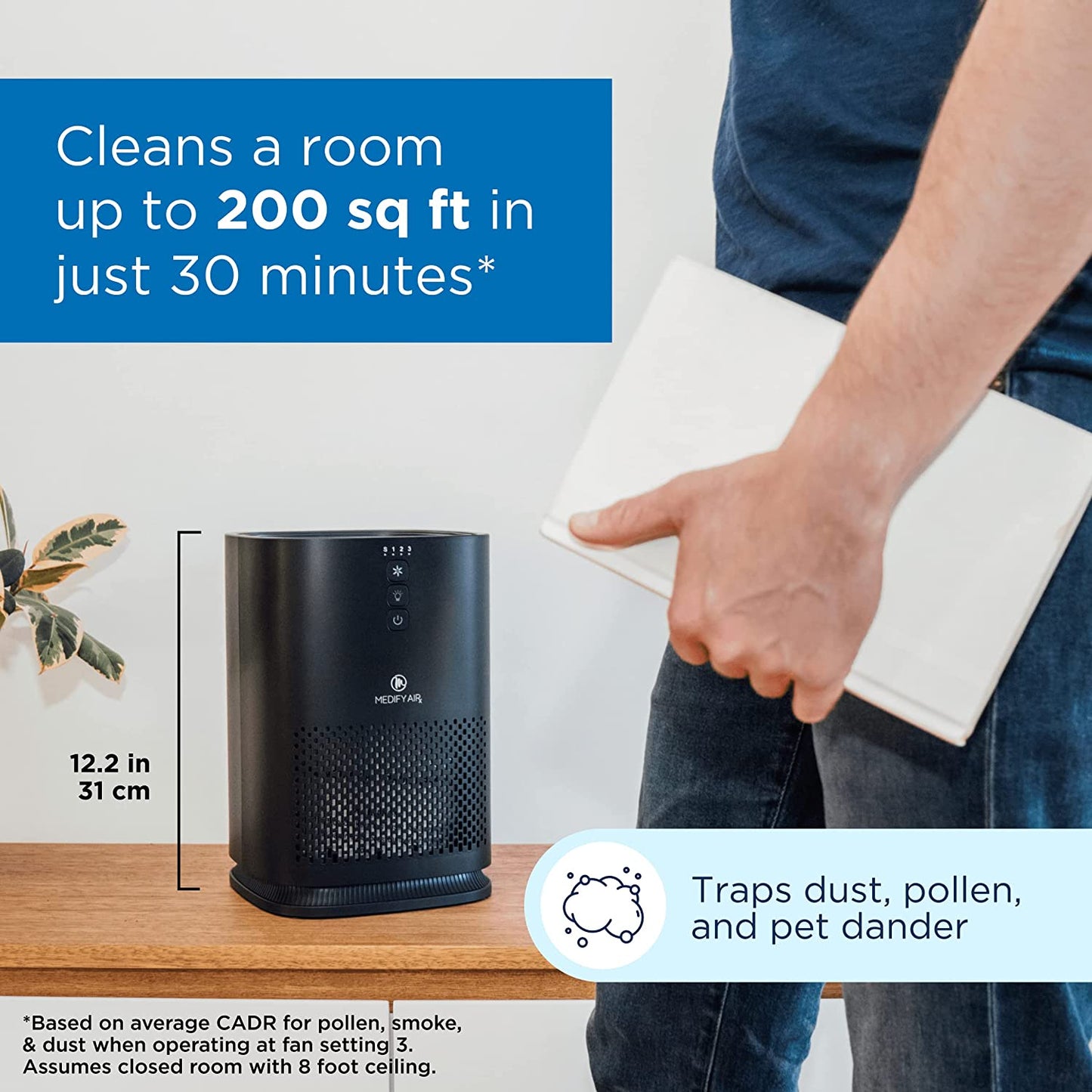 Air Purifier with H13 True HEPA Filter: Covers 200 sq ft Area, effectively targets Allergens, Smoke, Dust, Odors, Pollen, and Pet Dander. Operates Quietly and Efficiently, Removing up to 99.9% of Particles Down to 0.1 Microns  Black.