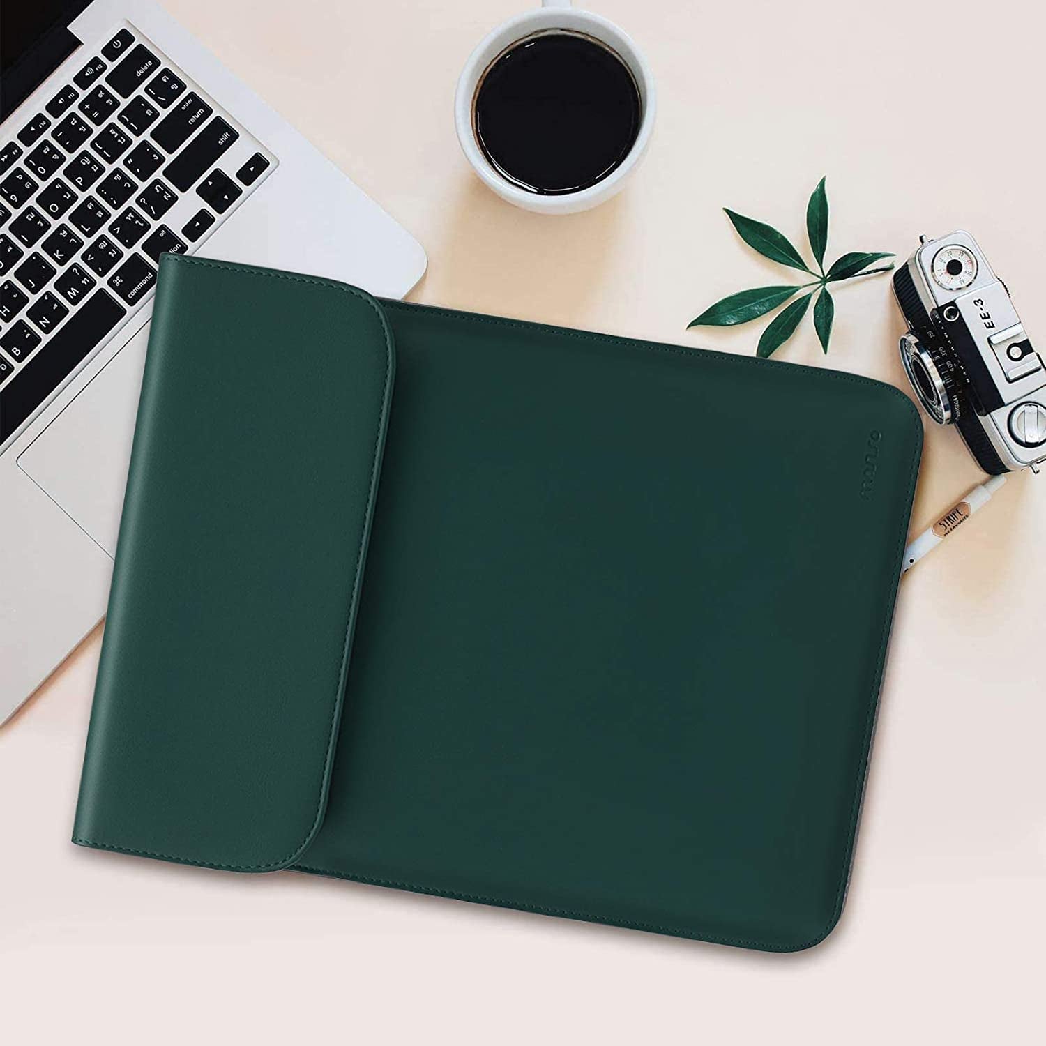 Laptop Sleeve for MacBook Air/Pro 13 inch, Faux Suede Leather Case with Small Bag - Peacock Green