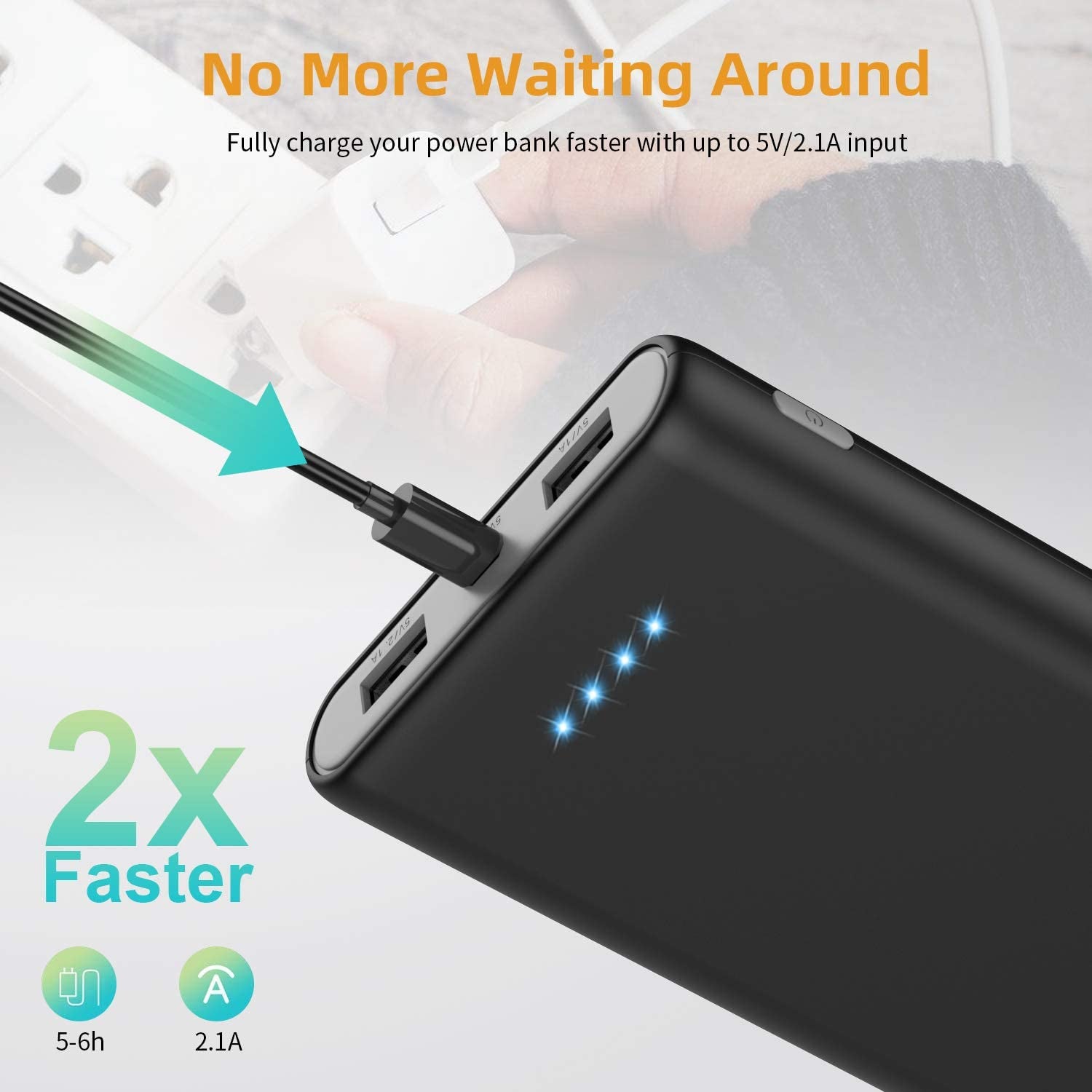 Commercial Grade Portable Power Bank - 26800mAh Capacity, Dual External Backup Batteries, 2 USB Ports - Compatible with iPhone 11/Pro/Max/X/Xs, Samsung, Android and More