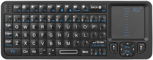  Mini Bluetooth Keyboard with Backlit Wireless and IR Learning TV Remote - Portable and Lightweight, Compatible with Android TV Box, Mac, Laptop, and Windows - Includes Touchpad