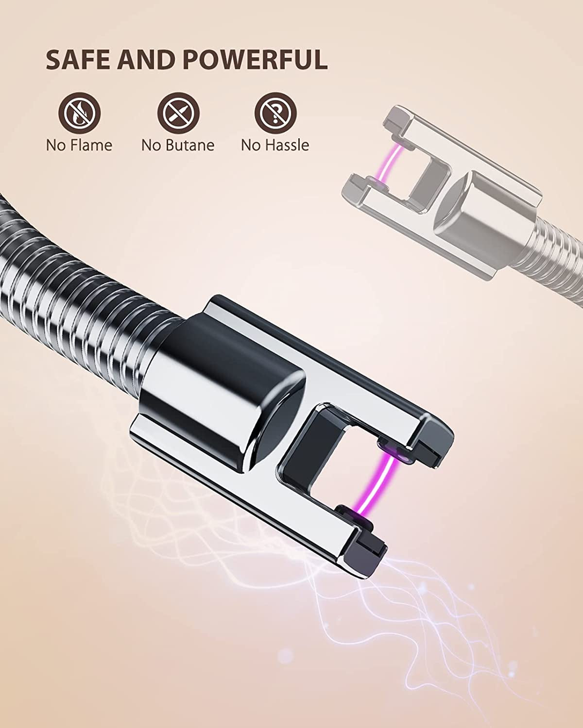 Upgraded USB Lighter: Plasma Arc Candle, Camping, and Grill Lighter with LED Battery Display, Safety Switch, and Longer Flexible Neck - Matt Black