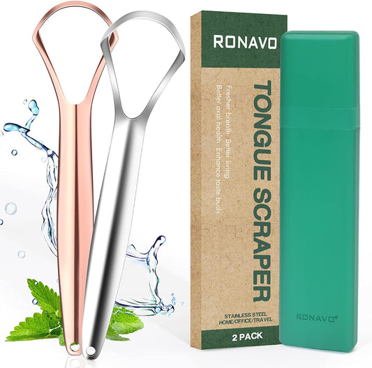 Stainless Steel Tongue Scraper - Pack of 2 - Promotes Fresher Breath and Eliminates Bad Breath Instantly