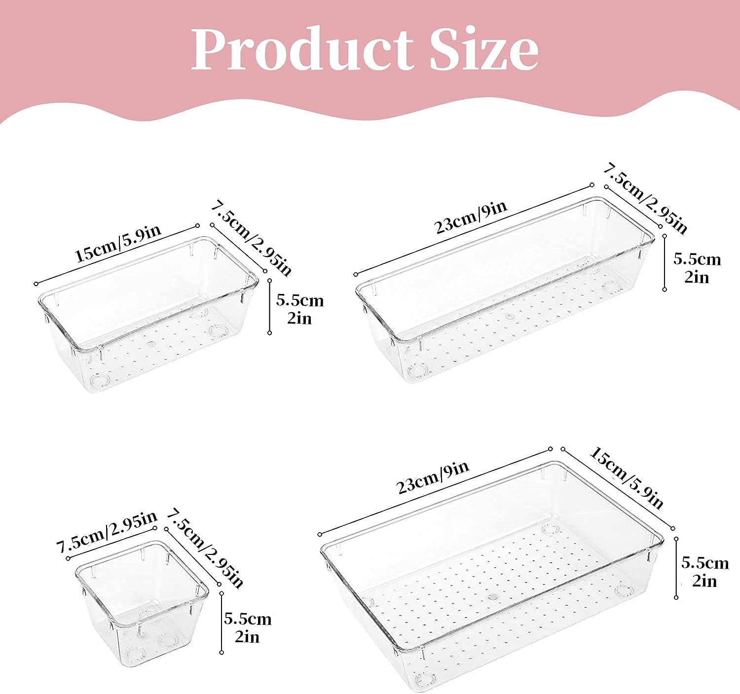 Clear Plastic Drawer Dividers, 12-Pack Acrylic Makeup Organizer Drawers for Bathroom, Office, Kitchen, Bedroom, Cabinet.