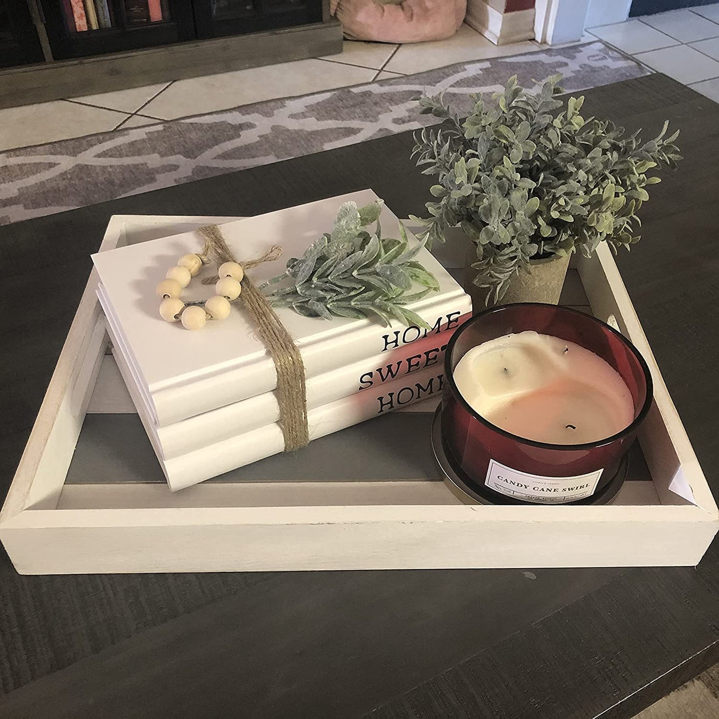 Set of 3 Decorative White Hardcover Books - These Farmhouse Stacked Books are perfect for decorating coffee tables and shelves. They spell out "Home Sweet Home" and add a charming touch to your decor.