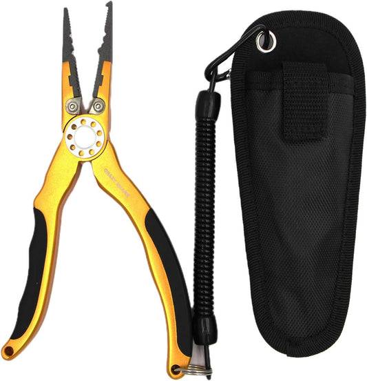 Premium Aluminium Fishing Pliers with Stainless Steel Hook Remover, Saltwater Resistant Gear, Spilt Ring Pliers, Tungsten Carbide Cutters, and Braid Line Cutters
