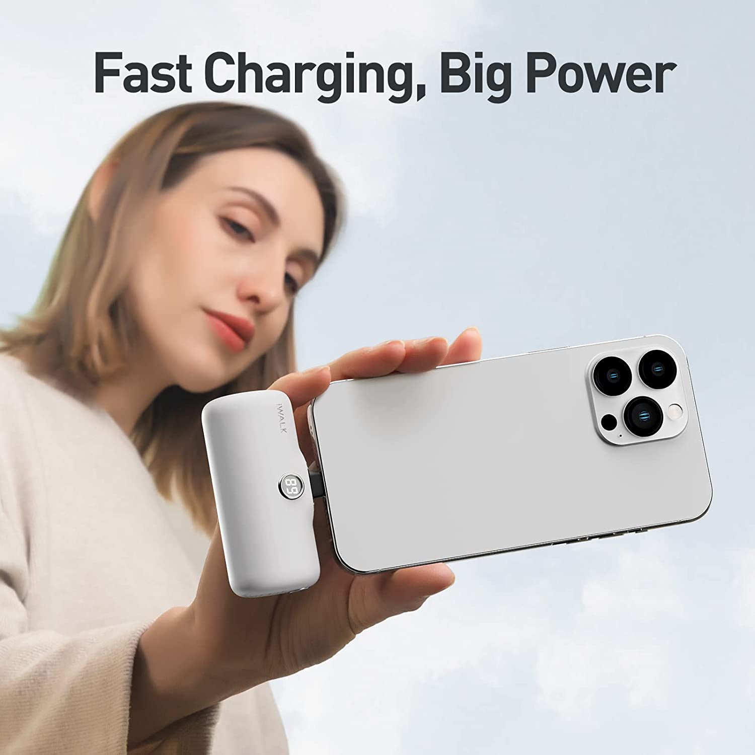 White Portable Charger - 4800mAh Power Bank with Fast Charging and PD Input - Small Docking Battery with LED Display - Compatible with iPhone 14/14 Pro Max/13/13 Pro Max/12/12 Pro/11/X/8/7/6