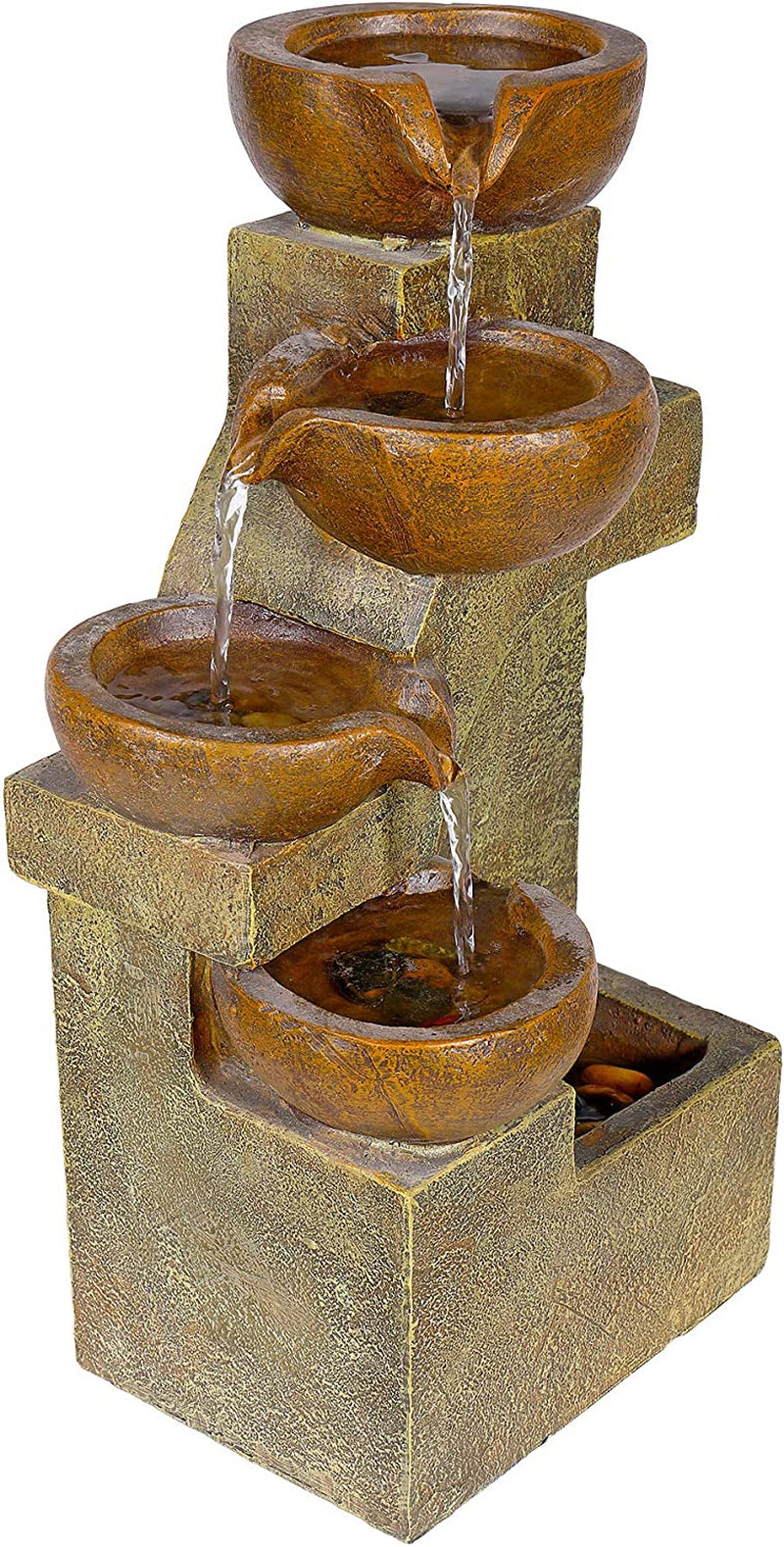  Tiering Pots Fountain, 9" Length x 7" Width x 16" Height, Brown