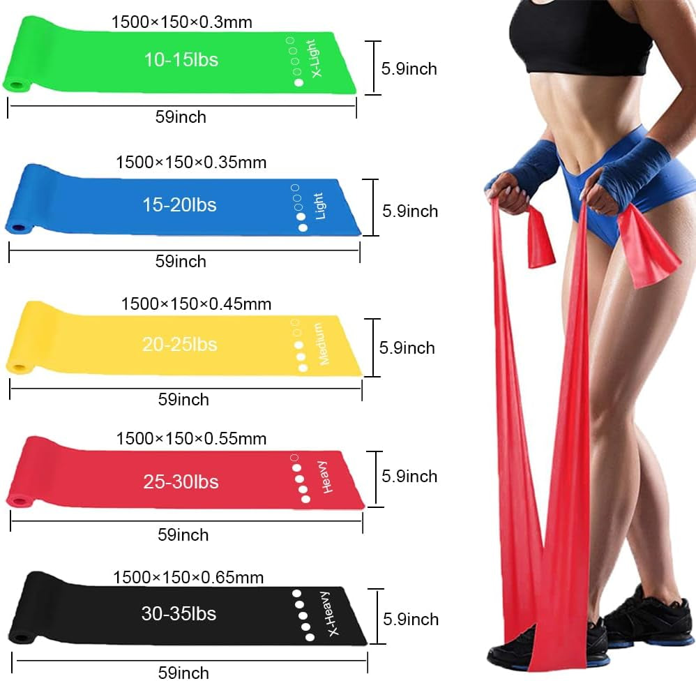 Set of 5 Resistance Bands - Versatile Exercise Bands for Strength Training, Yoga, Pilates, and Physical Therapy; Different Strengths to Suit Various Fitness Levels, Elastic Bands for Effective Workouts and Stretching.