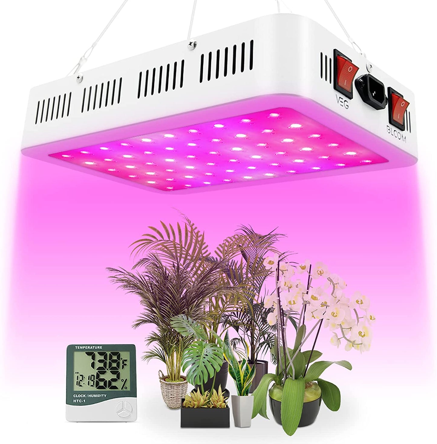 600W LED Grow Light with Full Spectrum for Indoor Plants - Enhanced Plant Growing Light Fixtures with Daisy Chain and Temperature Hygrometer