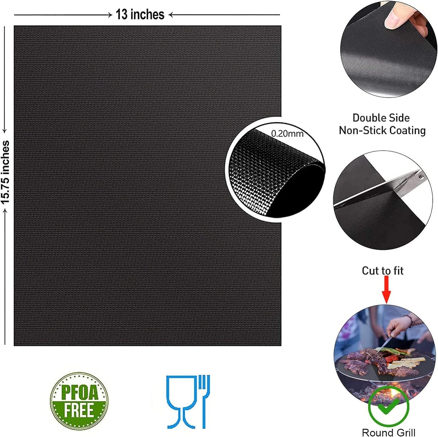 Set of 5 Grill Mats - Premium Non-Stick BBQ Grill and Baking Mats - FDA-Approved, PFOA Free