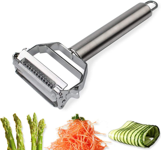 Stainless Steel Julienne Peeler - Double-Sided Blade Vegetable Cutter and Fruit Slicer with Dual Blade, Multifunctional Potato Peeler.