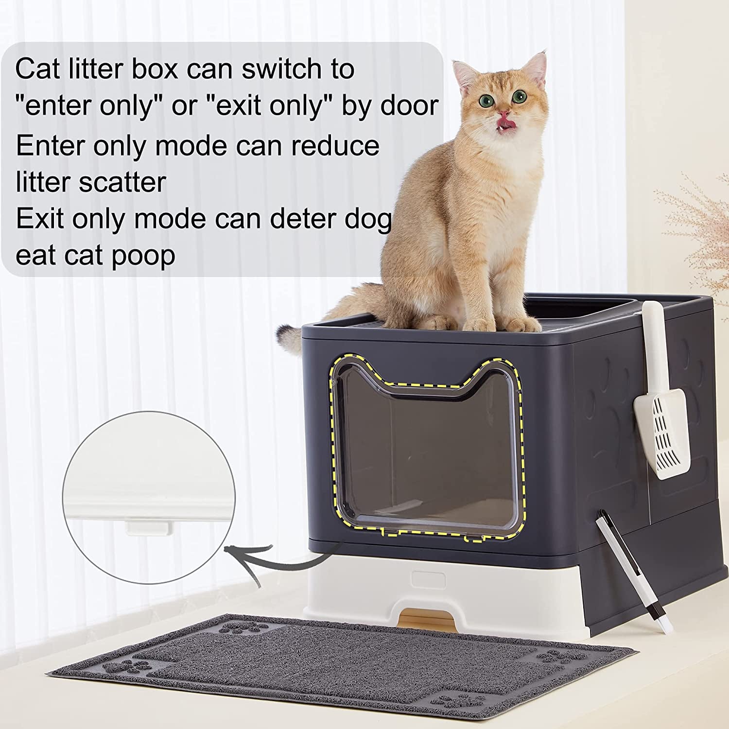  Foldable Cat Litter Box with Lid and Drawer, Large Top Entry  Litter Box with Cat Litter Scoop, Enclosed Kitty Litter Box - Easy Clean Low Tracking Cat Litter Pan (Black)