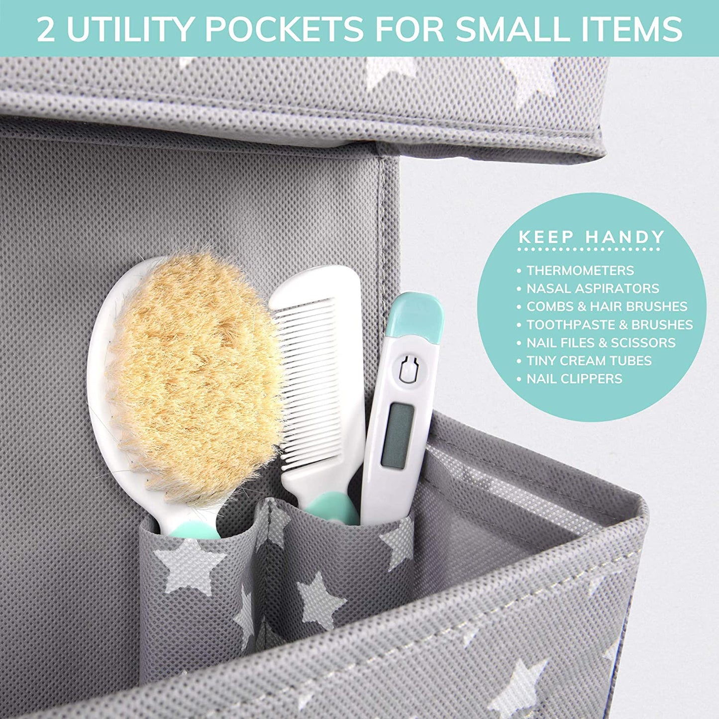 Over the Door Baby Organizer - 4 Pockets with Clear Window, 2 Utility Pockets. Unisex