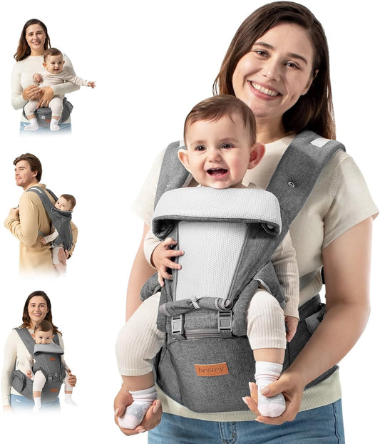 Baby Carrier with Hip Seat - Newborn to Toddler - Back Support - Kangaroo Style - Plus Size Friendly - Front & Backpack Carrying