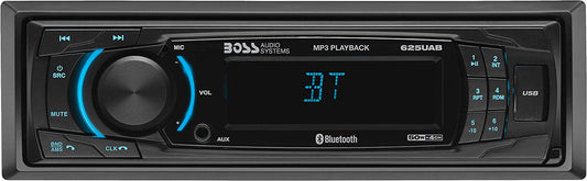 AUDIO 625UAB Single-DIN MECH-LESS Receiver - Features Bluetooth, Detachable Front Panel, and includes a Wireless Remote for convenience.