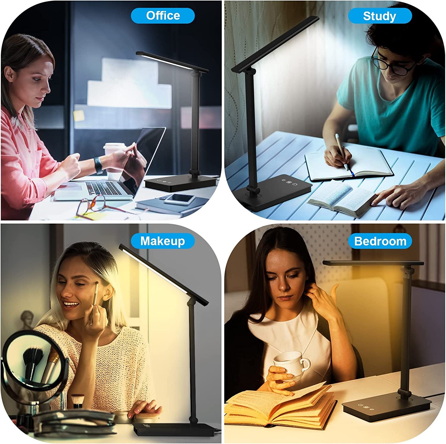 Dimmable LED Desk Lamp for Home Office: Enjoy an Eye-Caring Reading Desk Light with 5 Lighting Modes and 5 Brightness Levels. Featuring Touch Control and a Foldable Design, this Table Desk Lamp is Perfect for Bedside, Office, Study, Reading, and Work.