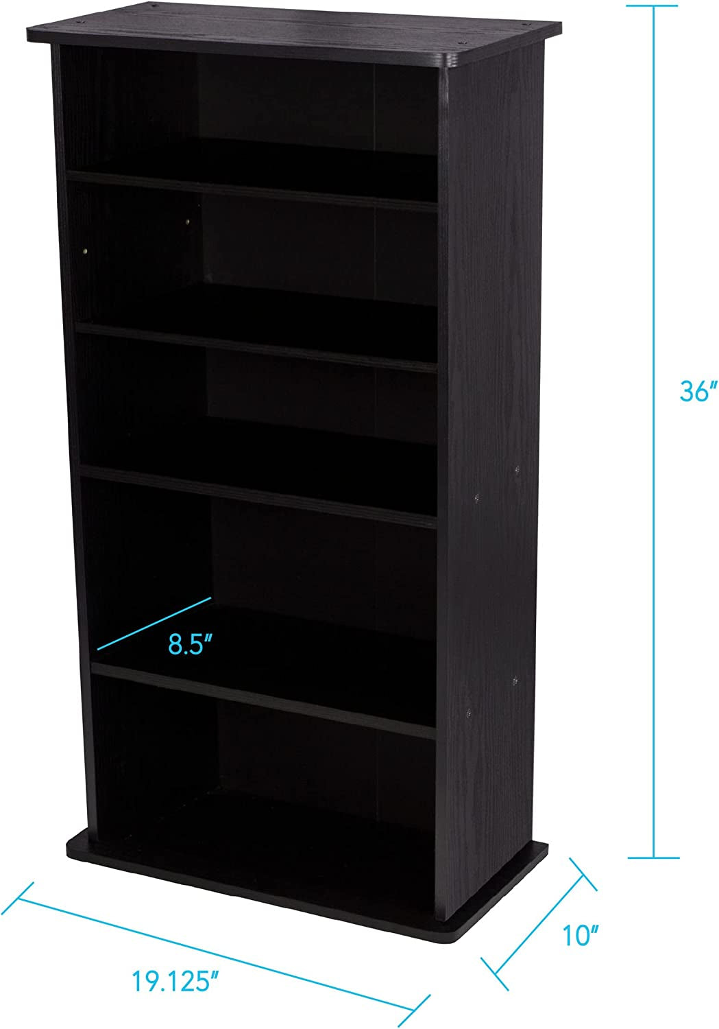 Drawbridge Adjustable Media Cabinet, 36" X 19" X 10", Black