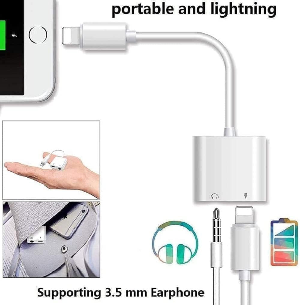 2-in-1 Headphone Jack Adapter for iPhone - Combines a 3.5mm Jack AUX Audio Dongle and Charging Cable Connector, Compatible with iPhone 11, 7, 8 Plus, X, 10, XS, XS Max, XR, and Supports All iOS Systems.
