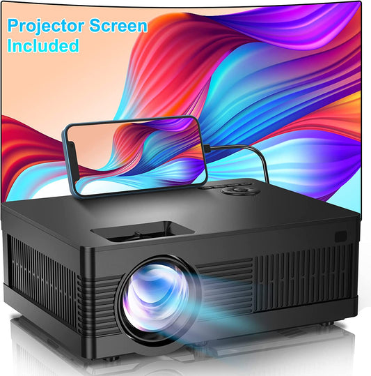 Full HD 1080P Movie Projector with 100" Screen and 9500 Lumens - Enjoy a 220" Outdoor Projection Home Theater Experience. Compatible with TV Stick, Video Games, HDMI, USB, TF, VGA, AUX, and AV