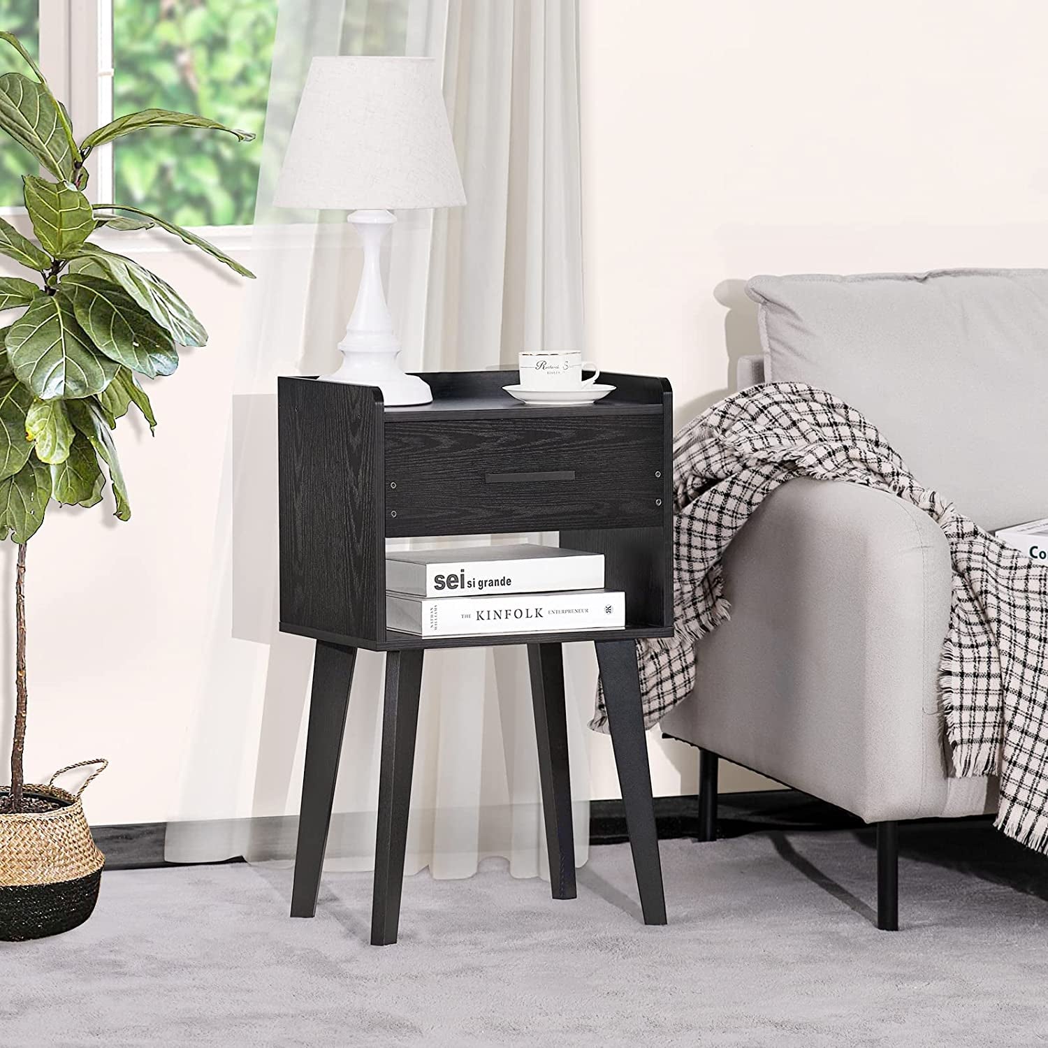 Set of 2 Modern Black Nightstands: Bedside Tables with Drawers, Wood End Tables Perfect for Small Spaces, Providing Storage in the Bedroom, Living Room, or Dorm Room, Each Measuring 26.38'' in Height