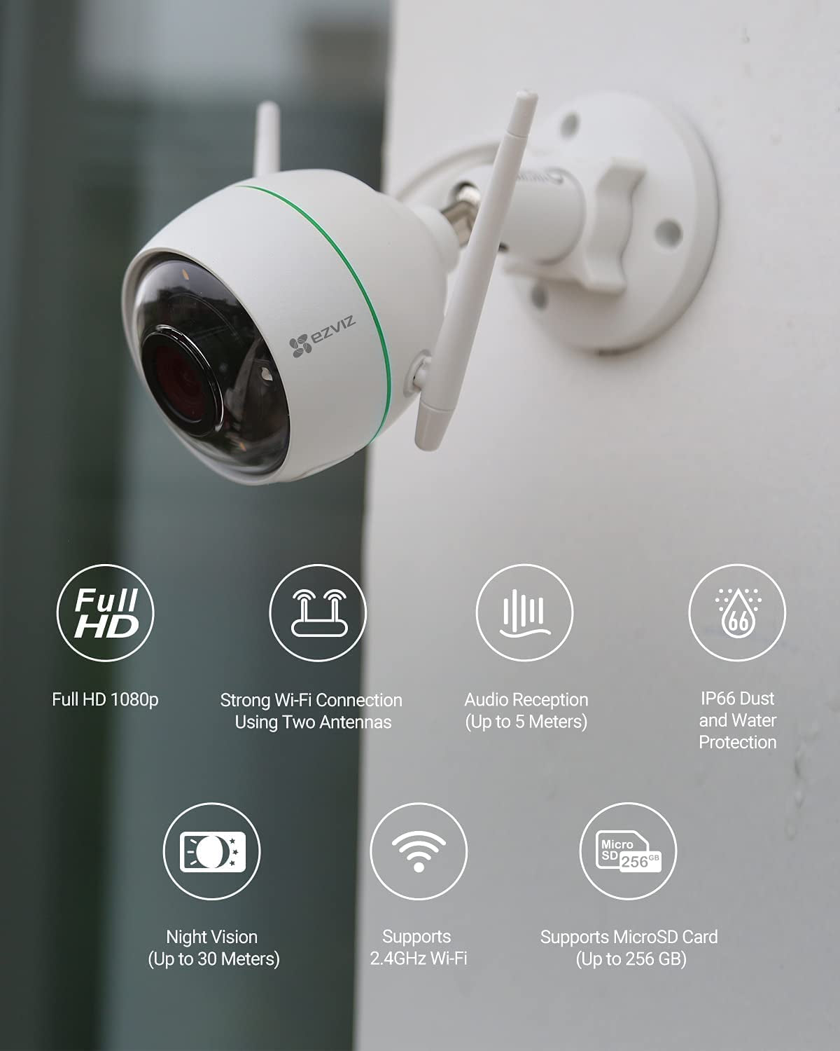 Weatherproof Outdoor Wifi Security Camera - 1080P Resolution, 100Ft Night Vision, Smart Motion Detection Zone, 2.4GHz Wifi Connectivity Only 