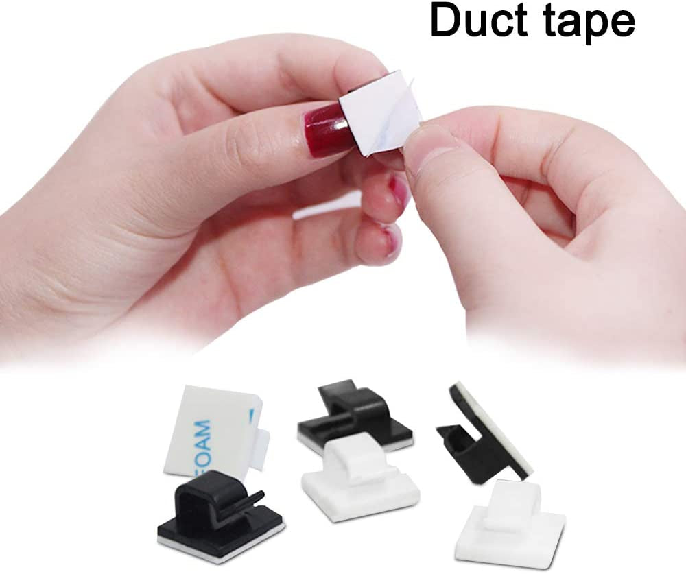60-Piece Adhesive Cable Clips: FineGood Plastic Cable Cord Organizers for Efficient Cable Storage and Management in Home and Office - Black and White