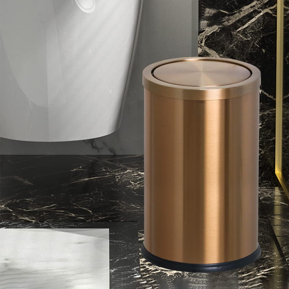 Stainless Steel Trash Can With LId,Bathroom Trash Can，9 L,Garbage cans for Living Room. Metallic Gold (Rose Gold)