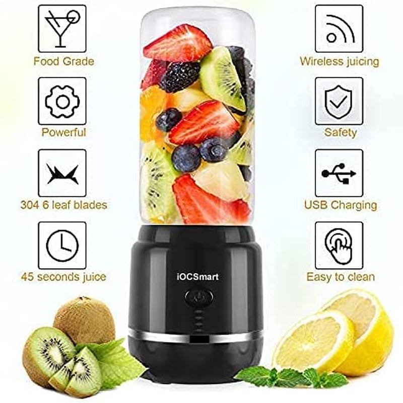 USB Rechargeable Portable Personal Size Blender: Mini Juicer Blender for Smoothies, Shakes, Baby Food, with 2 Glass Juicer Cups and 4000mAh High-Capacity Batteries (Black)